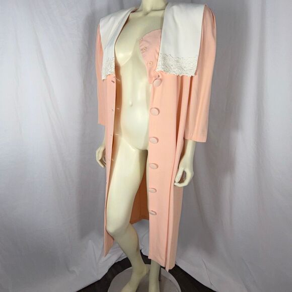 Vintage S.L. Fashions Peach Maxi Dress Size 20 – Statement Collar Lace Trim Full - Picture 2 of 16